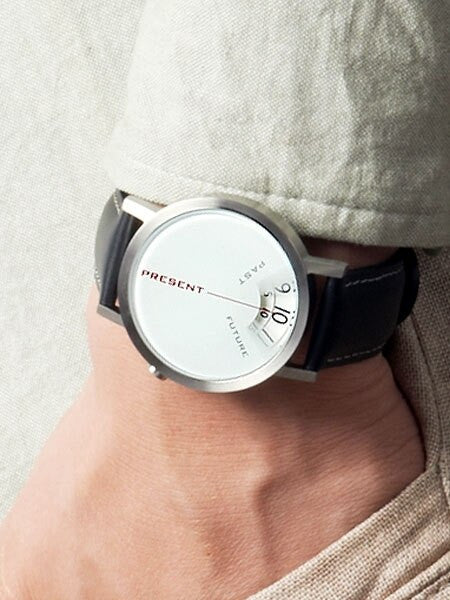 Projects 40mm Past, Present and Future Quartz Watch with Leather Strap  #7214L-40