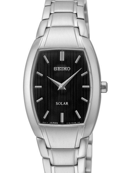 Seiko Women's Solar Powered Dress Watch with Black Dial, Silver Hands and Markers #SUP259