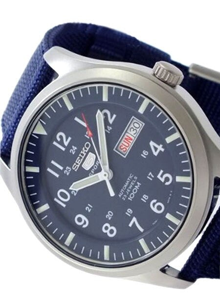Seiko Military Blue Dial Automatic Watch with 42mm Case, Blue Canvas Strap #SNZG11K1