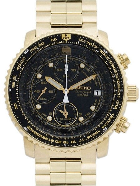 Seiko SNA414P1 Quartz Flight Chronograph Watch with Alarm Funciton