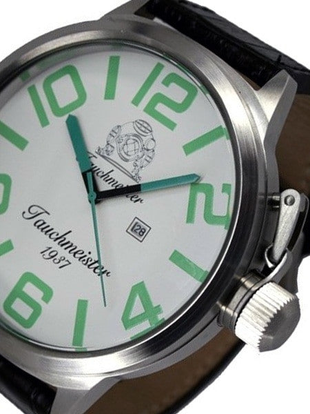 Tauchmeister T0212 XXL 57mm White Dial Military Watch with Crown Protector