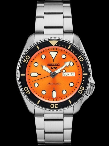 Seiko 5 Sports 24-Jewel Automatic Watch with Orange Dial and SS Bracelet #SRPD59