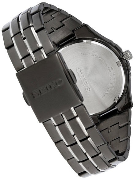 Seiko Solar Watch with 39mm Black Ion-Plated Stainless Steel Case and Bracelet #SNE125