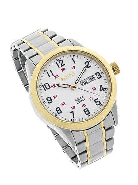 Seiko Railroad-Style Solar Watch with 43mm Case, 12 and 24 Hour Scale #SNE370