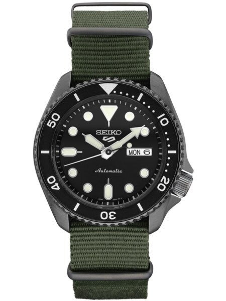 Seiko 5 Sports 24-Jewel Automatic Watch with Textured Black Dial and Nylon Strap #SRPD91
