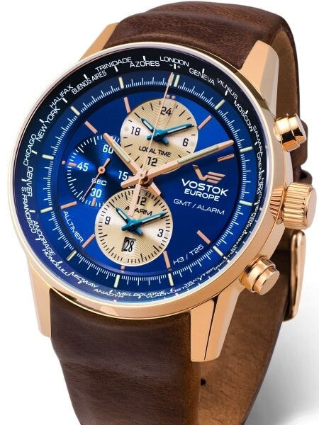 Scratch and Dent - Vostok-Europe Gaz-Limo World-Time GMT Watch with Alarm #565B293