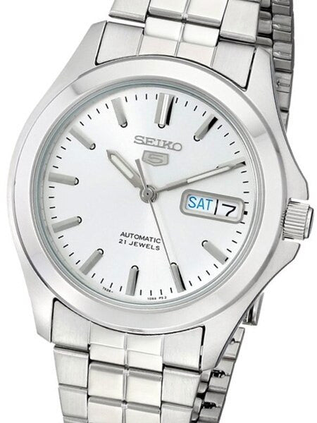 Seiko 5 Automatic Silver-White Dial Watch with Stainless Steel Bracelet #SNKK87