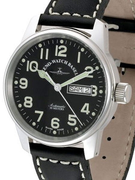 Zeno Mens Day-Date Pilot Watch with Black Dial and Swiss Automatic Movement #6554DD-a1