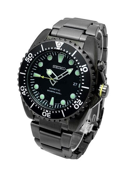 Seiko Kinetic Black Ion-Plated 43mm Dive Watch with Power Reserve #SKA427P1