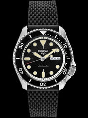 Seiko 5 Sports 24-Jewel Automatic Watch with Black Dial and Silicone Strap #SRPD93