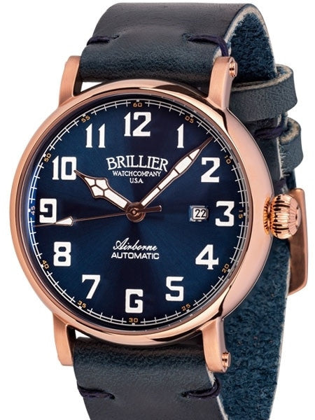 Brillier Blue 43mm Airborne Automatic Watch with Horween Leather Strap #BR-19