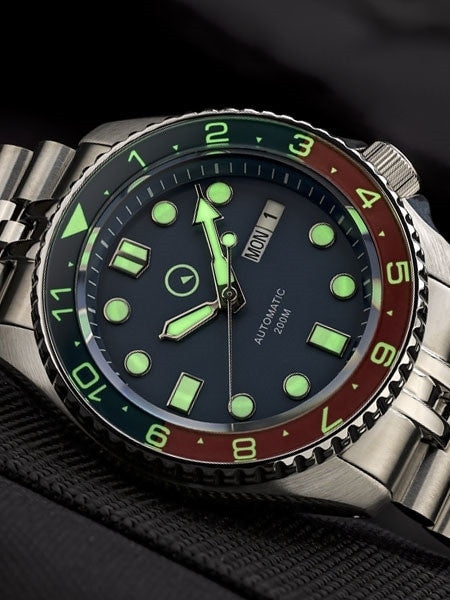 Islander 38mm Automatic Dual-Time Watch with Solid-Link Bracelet, AR Sapphire Crystal, and Luminous Sapphire Bezel Insert #ISL-51