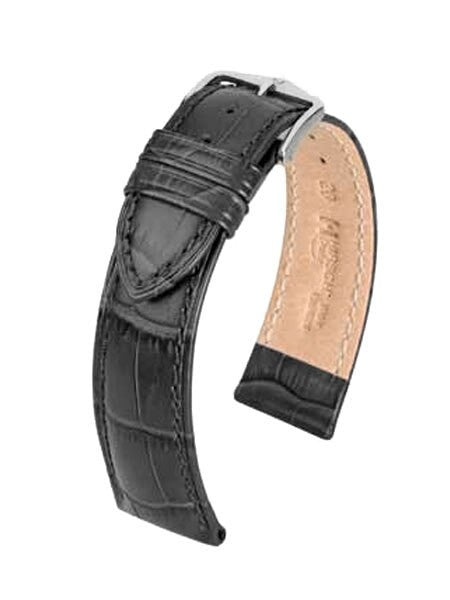 Hirsch Duke Black Alligator Embossed Natural Leather Watch Strap #010280-50