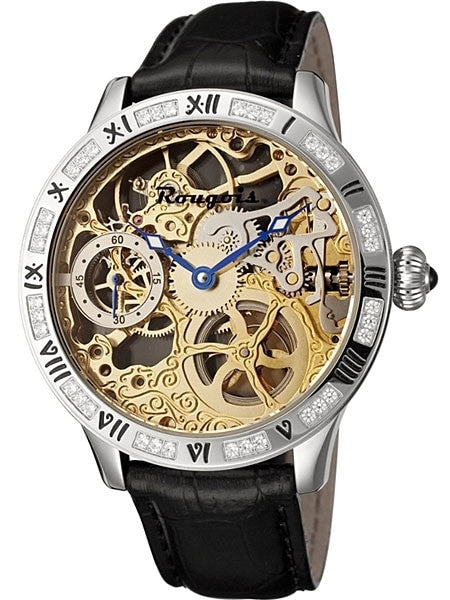 Limited Edition Rougois skeleton watch Steel with Crystals on the bezel #2270M-S-1