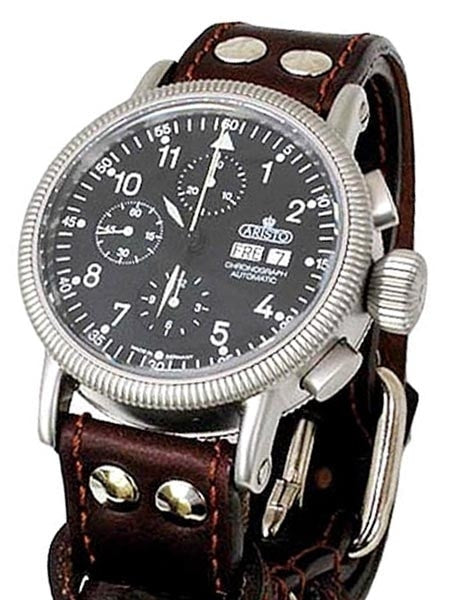 Aristo 3H123 Swiss Valjoux 7750 Automatic Chronograph Aviator Watch