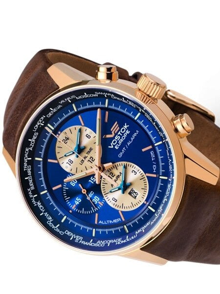 Vostok-Europe Gaz-Limo World-Time GMT Watch with Alarm #565B293