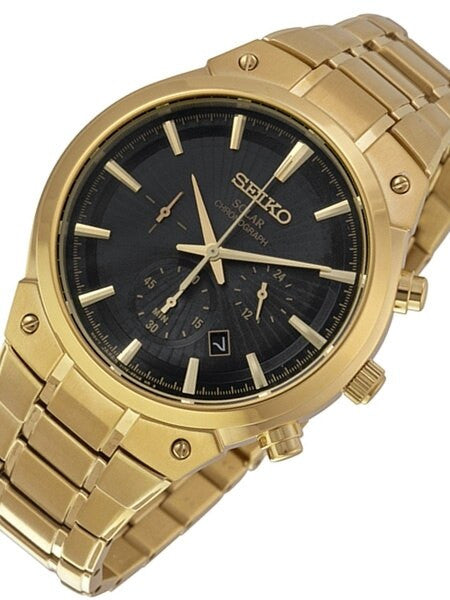 Seiko Goldtone Solar Chronograph with 60-Minute Stopwatch and 24-Hour Sub-Dial #SSC320