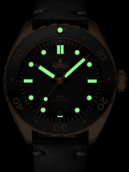 PHOIBOS Eagle Ray 500-Meter Swiss Automatic Dive Watch with Bronze Case, Blue Meteorite Dial #PY018E