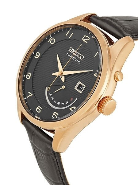 Seiko Core Series Kinetic Watch with 42mm Rose Goldtone Case and Leather Strap #SRN054