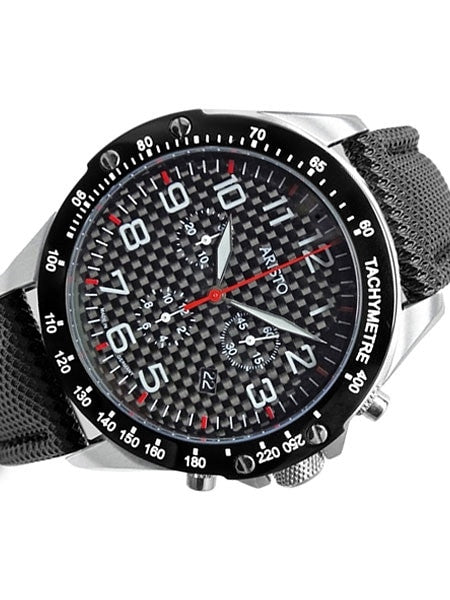 Aristo Aviator Style Quartz Chronograph Watch with Carbon Fiber Dial #4H158