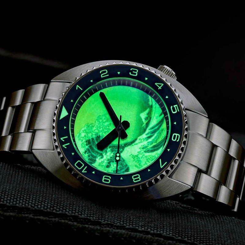 Islander Luminous Wave Dial Automatic Dive Watch with AR Dome Sapphire Crystal, and Luminous Ceramic Bezel Insert #ISL-68
