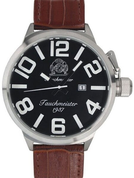 Tauchmeister XXL 58mm Black Dial Military Watch with Crown Protector #T0289