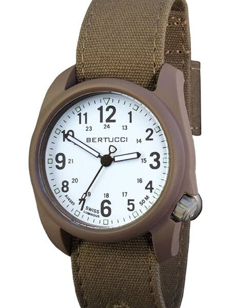 Bertucci DX3 Canvas Polycarbonate Unibody Watch, Bark Comfort Band, White Dial - 11087