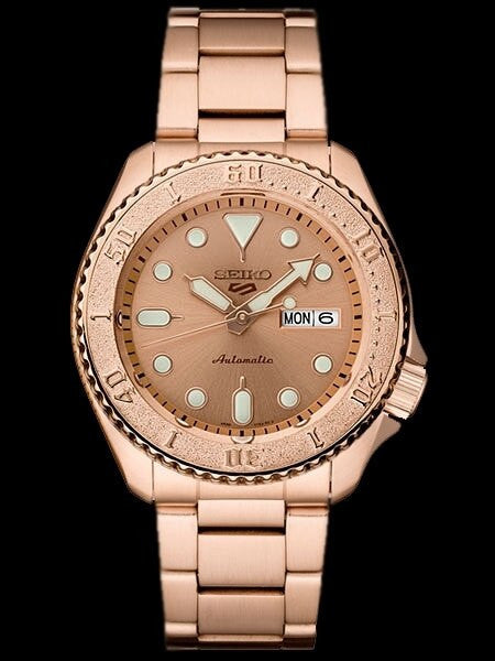 Seiko 5 Sports 24-Jewel Automatic Watch with Rose Goldtone Case, Dial, Bracelet #SRPE72