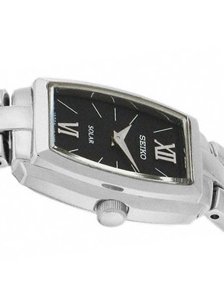 Seiko Women's Solar Powered Dress Watch with Black Dial, Silver Hands and Markers #SUP069