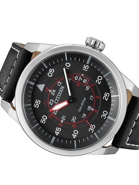 Citizen Eco-Drive Black Dial Pilot Watch with Black Leather Strap #AW1360-04E