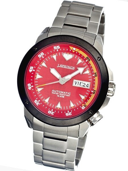 J. Springs Automatic 21-Jewel Sport Watch with Day and Date, Red Dial #BEB084