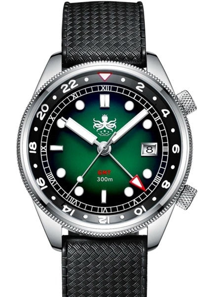 PHOIBOS Eagle Ray 300-Meter Dual-Time GMT Dive Watch with Double Dome AR Sapphire Crystal #PX023A