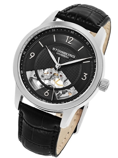 Stuhrling 17-Jewel Mechanical, hand winding watch with 40mm case, black leather strap #977.02