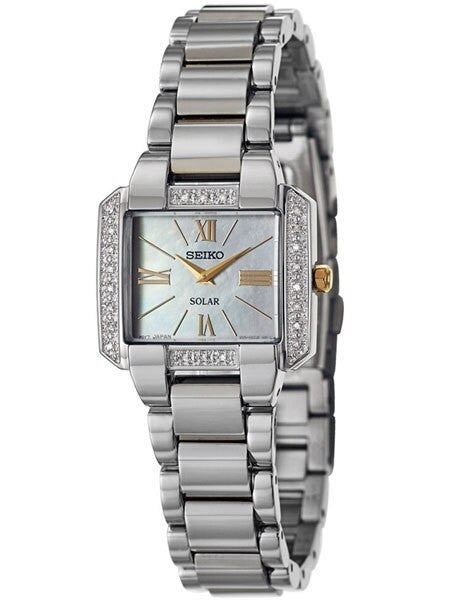 Seiko Women's Solar Dress Watch with 22 White Diamonds, Mother of Pearl Dial #SUP239