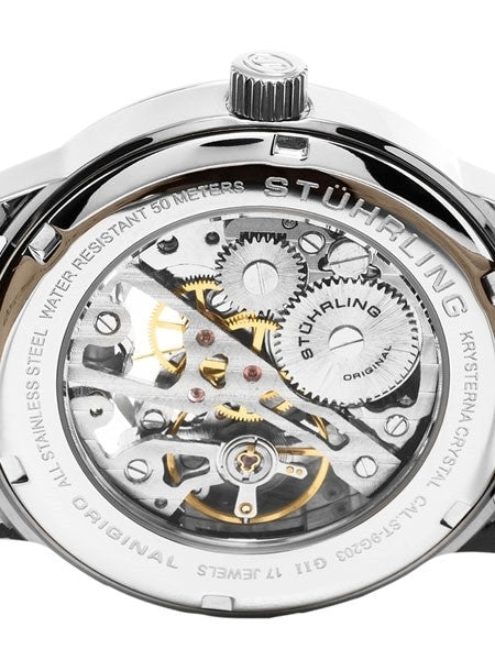Stuhrling 17-Jewel Mechanical, hand winding watch with 40mm case, black leather strap #977.02