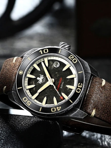 PHOIBOS Black Forged Carbon Dial Proteus 300-M Automatic Dive Watch with AR DD Sapphire Crystal #PY028D