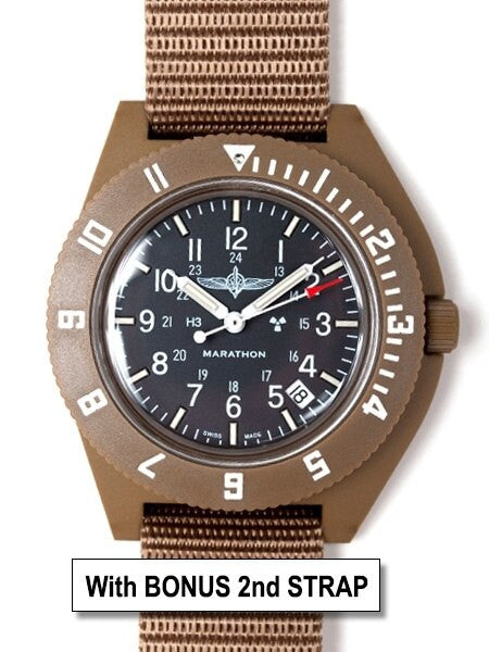 Marathon Swiss Made Quartz Military Navigator Pilot Watch with Tritium Illumination + Bonus Strap #WW194013DD-DT-BN