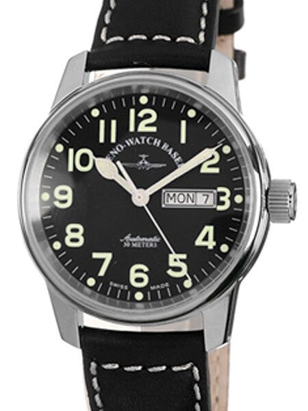 Zeno Mens Day-Date Pilot Watch with Black Dial and Swiss Automatic Movement #6554DD-a1