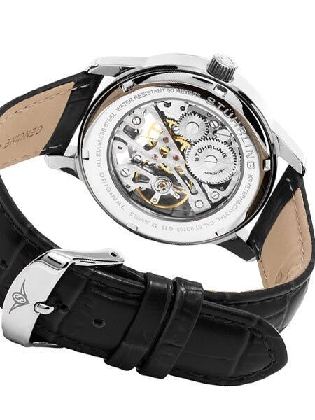 Stuhrling 17-Jewel Mechanical, hand winding watch with 40mm case, black leather strap #977.01