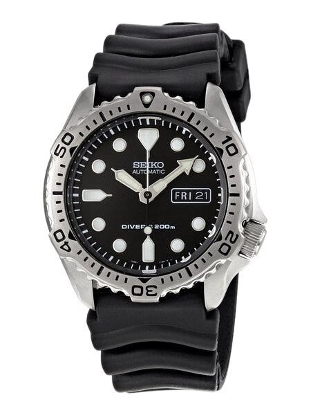 Seiko Automatic Black Dial 200M Dive Watch with Rubber Dive Strap #SKX171K