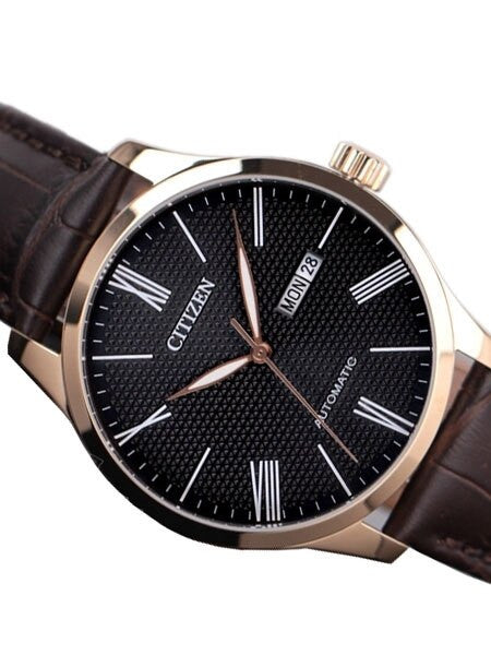 Citizen Automatic Black Dial Watch with Brown Leather Strap #NH8353-00H