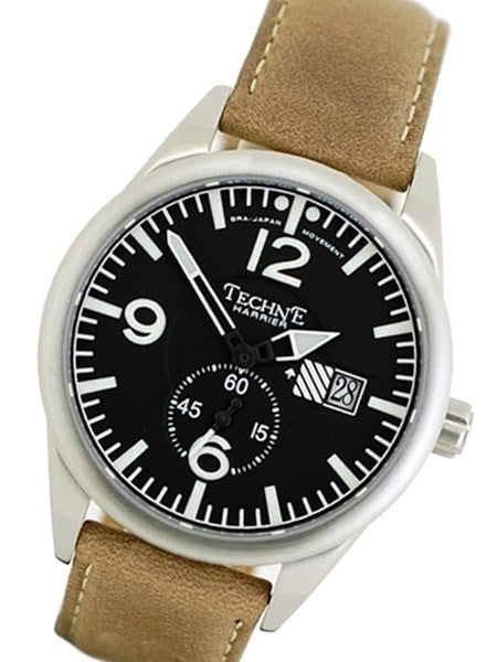 Techne 41mm Harrier Aviator Quartz Watch with Camel Color Leather Strap #375.062