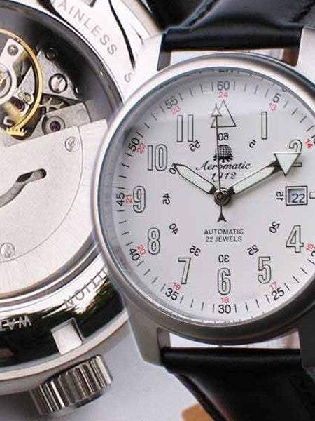 Aeromatic 1912 Automatic Aviator Watch with Black Strap #A1027 White