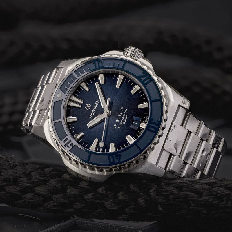Formex REEF Swiss Automatic Chronometer Dive Watch with Sunburst Blue Dial #2200-1-6333-100