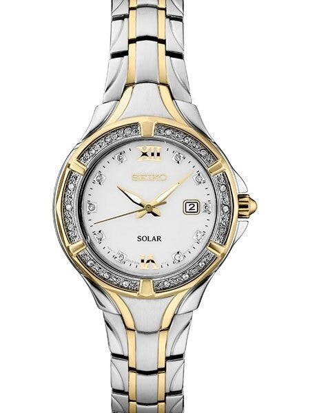 Seiko Women's Solar Dress Watch with 28 Diamonds and Mother of Pearl Dial #SUT372