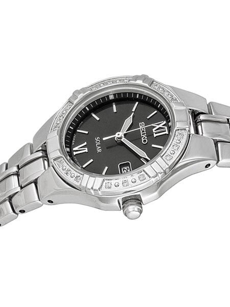 Seiko Women's Solar Dress Watch with 18 Diamond's on the Bezel, Black Dial #SUT067