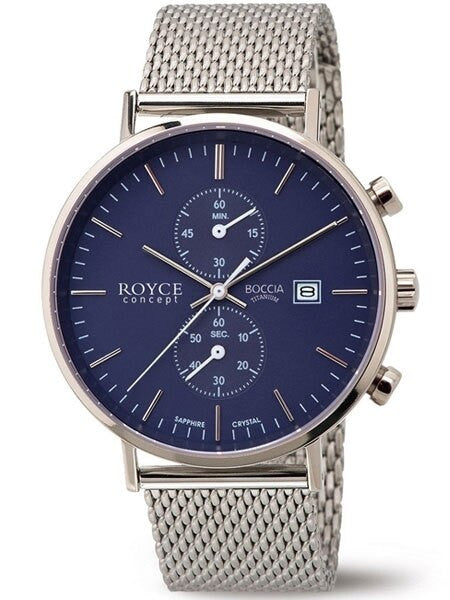 Boccia Mens Two-Eye Quartz Chronograph Watch with Blue Dial and 42.5mm Titanium Case #3752-05