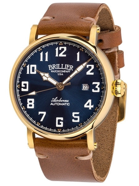 Brillier Blue 43mm Airborne Automatic Watch with Horween Leather Strap #BR-18