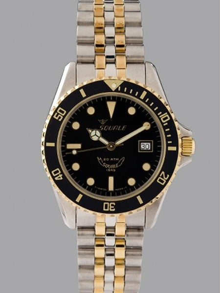 Squale 200 meter Swiss Quartz Dive watch with Two-Tone Bracelet  #1545-Qtz