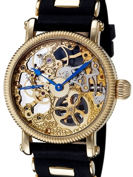 Rougois Hand Wind Decorated Skeleton Movement Watch with Goldtone Case #RG57